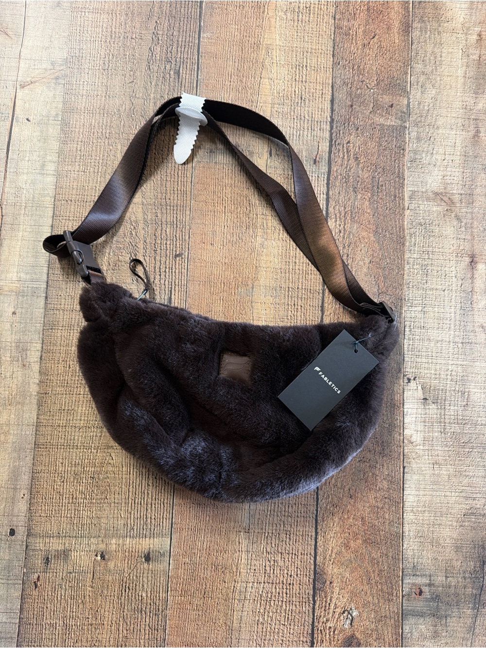 Fabletics Dark Brown Faux Fur Crossbody Bag with Adjustable Strap